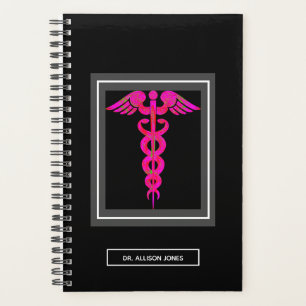 Ärztlicher Medical Black Pink Caduceus Personalis Planer
