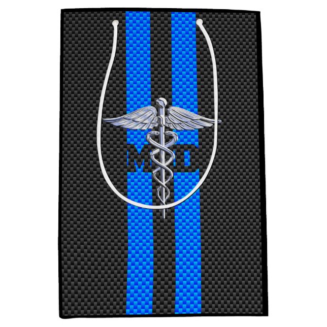 ArztMD Caduceus auf blauen Streifen Mittlere Geschenktüte (Vorderseite)