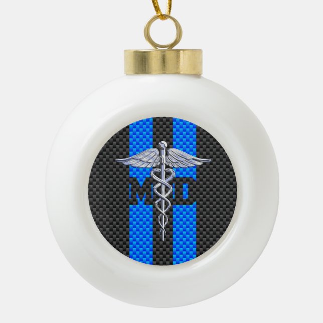 ArztMD Caduceus auf Kohlenstoff-Faser-Art Keramik Kugel-Ornament (Vorderseite)