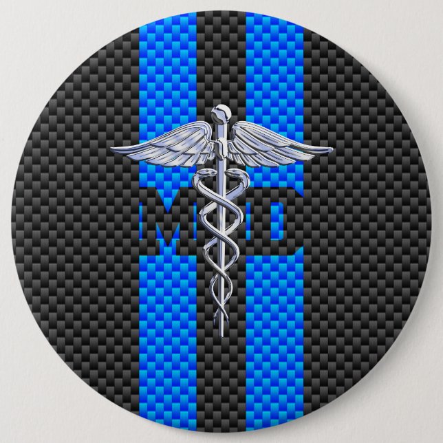 ArztMD Caduceus auf Kohlenstoff-Faser-Dekor Button (Vorderseite)