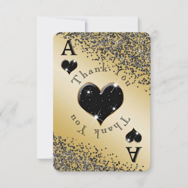 As de cœur brillant et noir pailleté Merci (Devant)