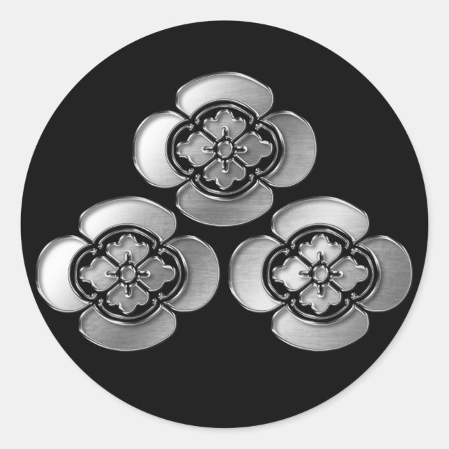Asakura Clan Kamon Silver Chrome Runder Aufkleber (Vorderseite)