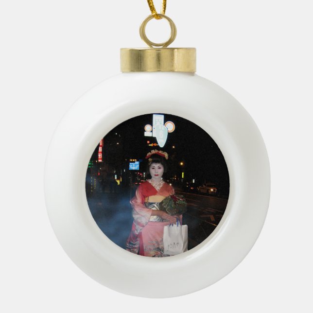 Asakusa Geisha Neo Tokyo Keramik Kugel-Ornament (Vorderseite)