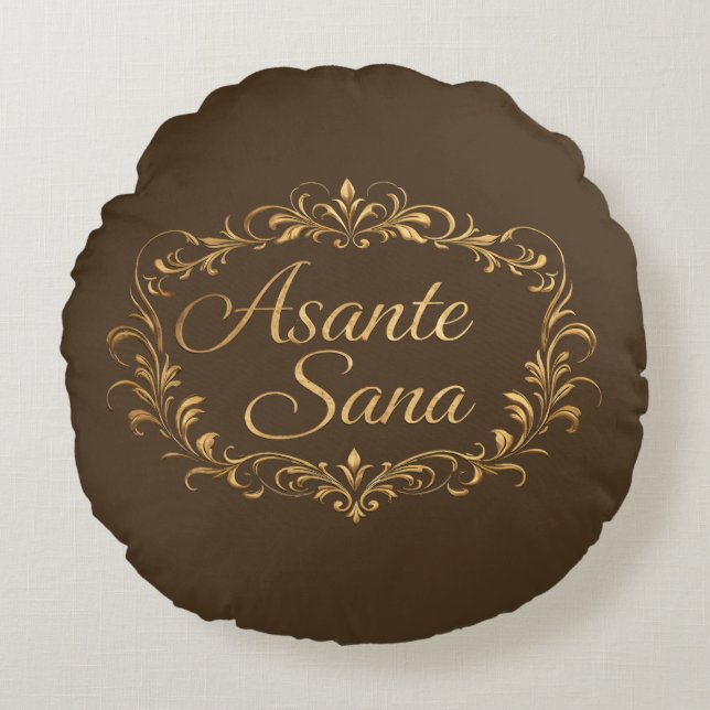 Asante Sana Espresso & Tan  – Gilded F Reversible  Rundes Kissen (Vorderseite)