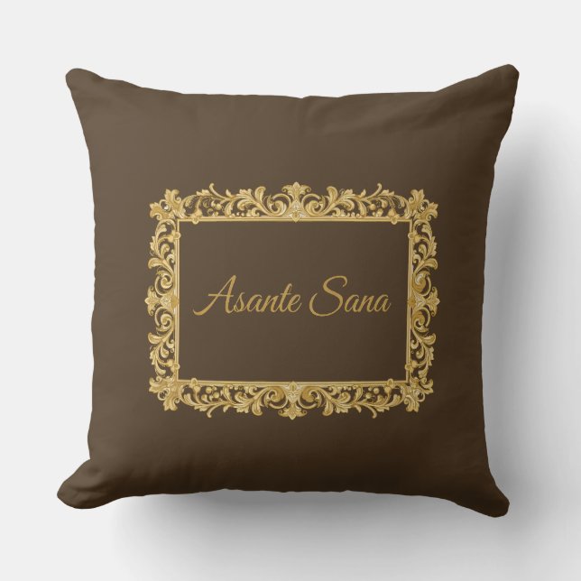 Asante Sana Espresso & Tan Gilded Frame Reversible Kissen (Vorderseite)