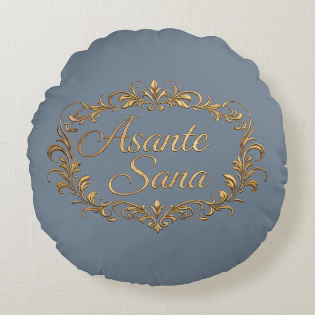 Asante Sana Slate & Butter Cream – Gilded Oval Zen Rundes Kissen (Vorderseite)