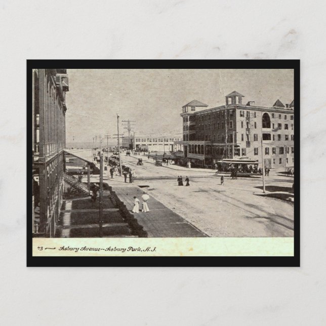 Asbury Ave, Asbury Park NJ Vintag Postkarte (Vorderseite)