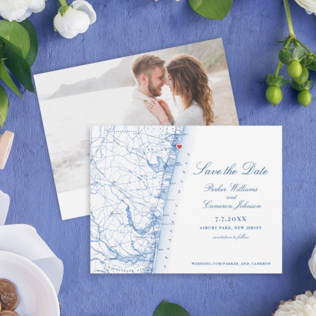 Asbury Park New Jersey Karte Elegante Marineküste (Asbury Park New Jersey photo save the dates for your elegant destination wedding in New Jersey)