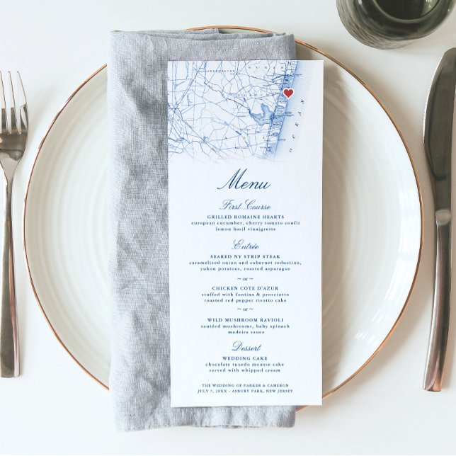 Asbury Park New Jersey Map Wedding Menükarte (This Asbury Park New Jersey menu is perfect for your Jersey Shore destination wedding)