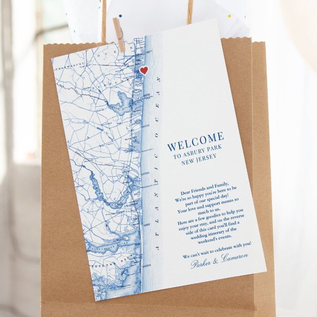 Asbury Park New Jersey Wedding Welcome Itinerary Dankeskarte (This Asbury Park NJ map wedding welcome letter is perfect for your destination wedding guests)