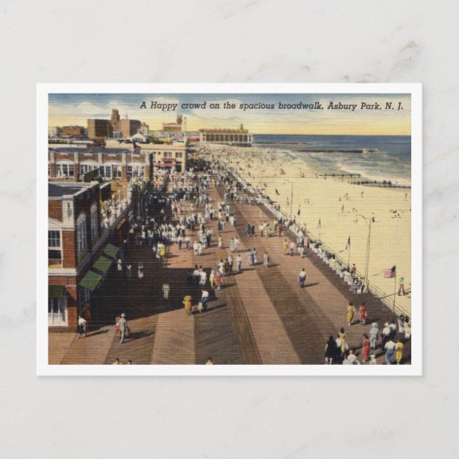 Asbury Park NJ, A Happy Boardwalk Crowd 1950s Postkarte (Vorderseite)