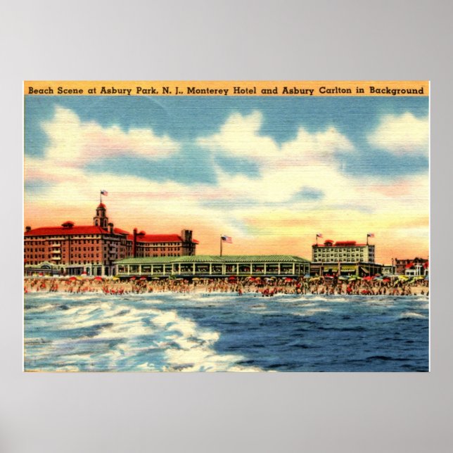 Asbury Park NJ, Beach Scene, Vintag Poster (Vorne)