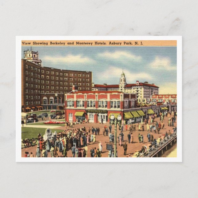 Asbury Park NJ Boardwalk, Hotels 1951 Retro Postkarte (Vorderseite)