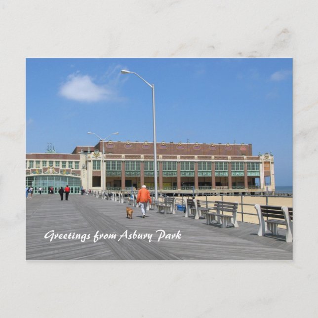 Asbury Park NJ Boardwalk - Wanderhund Postkarte (Vorderseite)