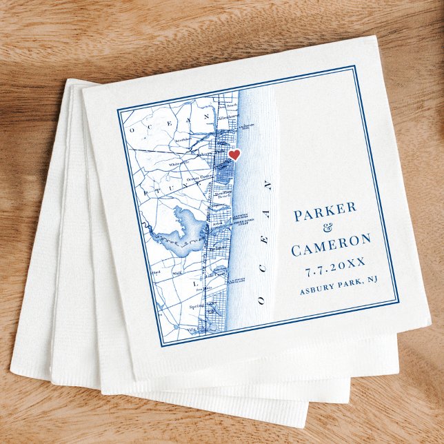 Asbury Park NJ Karte Elegant Navy Blue Wedding Serviette (Asbury Park NJ Map Wedding Napkins in elegant navy bluefrom Coastal Map Designs)