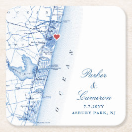 Asbury Park NJ Map Gastgeschenk Hochzeit Navy Blue Rechteckiger Pappuntersetzer