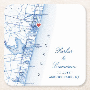 Asbury Park NJ Map Gastgeschenk Hochzeit Navy Blue Rechteckiger Pappuntersetzer