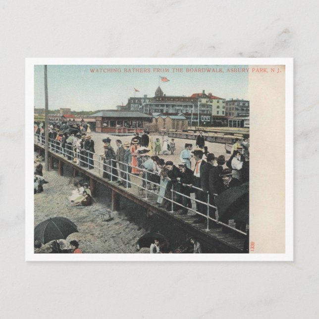 Asbury Park NJ, Watching Bathers, Boardwalk, 1906 Postkarte (Vorderseite)