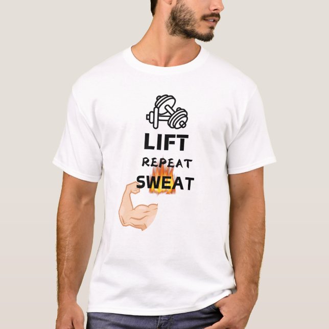 Ascenseur, Répéter, Sueur - T-shirt Motivational F (Devant)