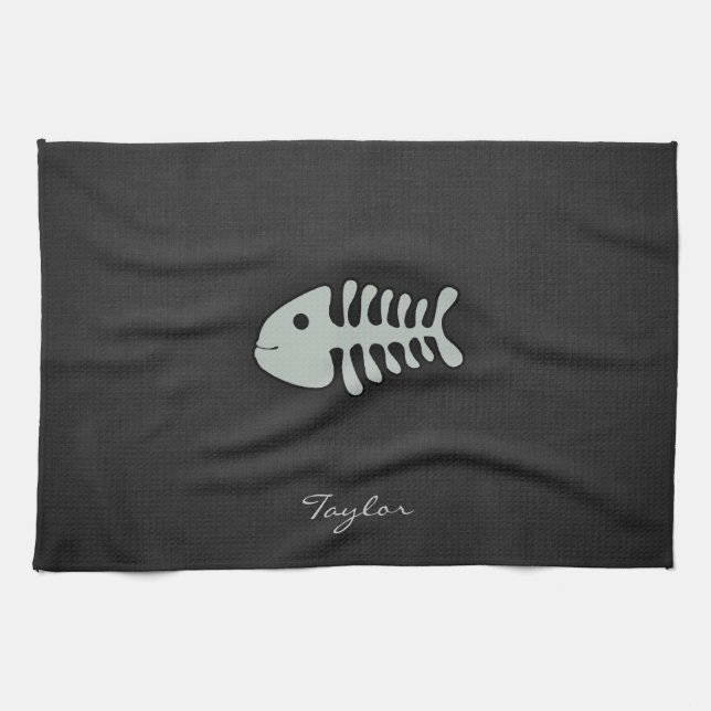 Asche Graue Fischknochen Geschirrtuch (Horizontal)