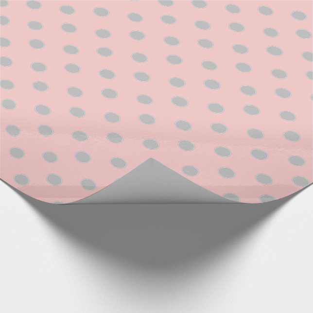 Aschen-Grau-Tupfen-Kreise auf Baby-Rosa Geschenkpapier (Ecke)