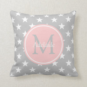 Aschen-Grau-und Baby-Rosa-Stern-Monogramm Kissen