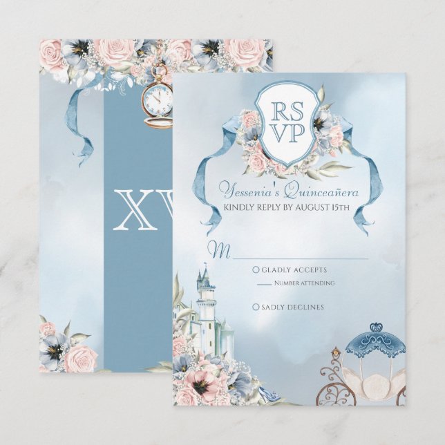 Aschenputtel Fairytale Elegante RSVP Karte (Vorne/Hinten)