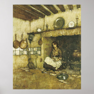 Aschenputtel in den Aschen von Dulac Print Poster