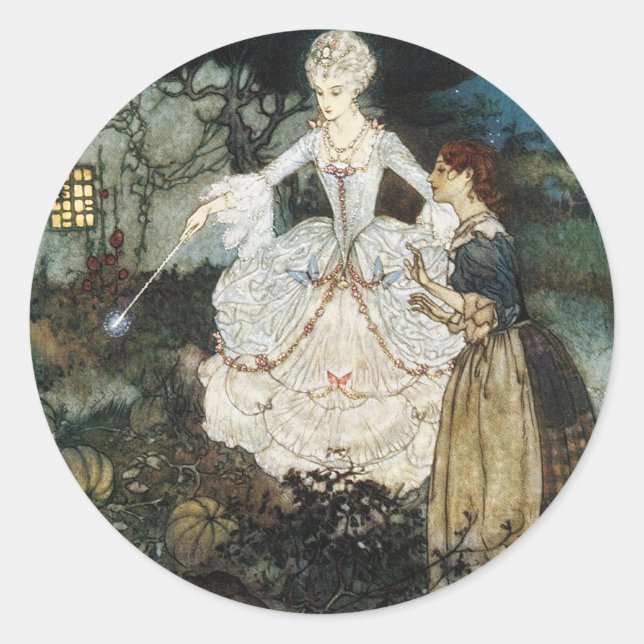 Aschenputtel und Fairy Godmutter Runder Aufkleber (Vorderseite)