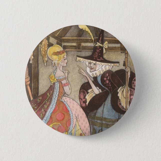 Aschenputtel und gute Fee, Vintage Märchen Button (Vorderseite)