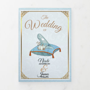 Ascheputtel Elegantes blaues dreiteiliges Hochzeit Dreifach Gefaltete Einladung
