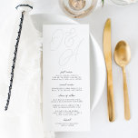 Aschfarben | Script Watermark Monogram Wedding Menükarte<br><div class="desc">Eine schöne typografische Hochzeitsmenükarte mit Ihren Initialen in überdimensionaler Schriftzeichen oben,  in Ton auf Tontönen für einen Wasserzeichen-Effekt. Personalisieren Sie Ihre Menüpunkte unten. Unsere Aschenfarben geben eine klassische Note mit weichem Schwarz und kaum dort graue Schriftzüge auf einem knackigen weißen Hintergrund.</div>