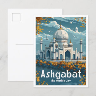 Aschgabat Turkmenistan Vintage Travel Illustration Postkarte
