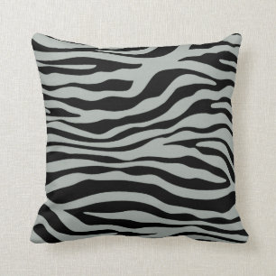 Aschgrau; Grau und Schwarz Zebra-Tierdruck Kissen