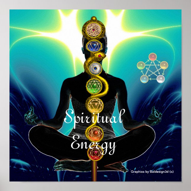 ASCLEPIUS-7-SCHAKRAS, YOGA LOTUS-POSE Blau Poster (Vorne)