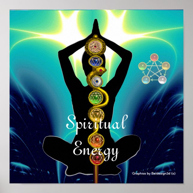 ASCLEPIUS-7-SCHAKRAS, YOGA LOTUS-POSE Blau Poster (Vorne)
