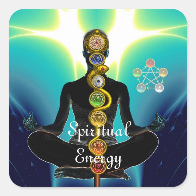 ASCLEPIUS-7-SCHAKRAS, YOGA LOTUS-POSE Blau Quadratischer Aufkleber (Vorderseite)
