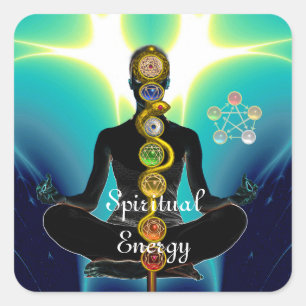 ASCLEPIUS-7-SCHAKRAS, YOGA LOTUS-POSE Blau Quadratischer Aufkleber