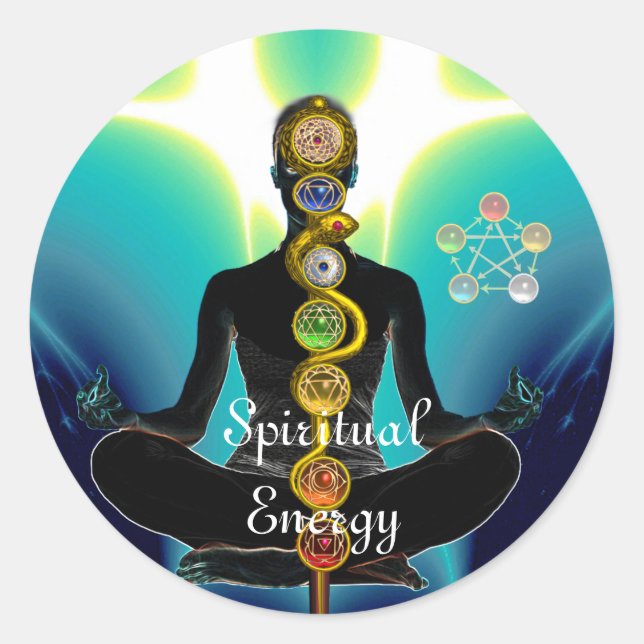 ASCLEPIUS-7-SCHAKRAS, YOGA LOTUS-POSE Blau Runder Aufkleber (Vorderseite)