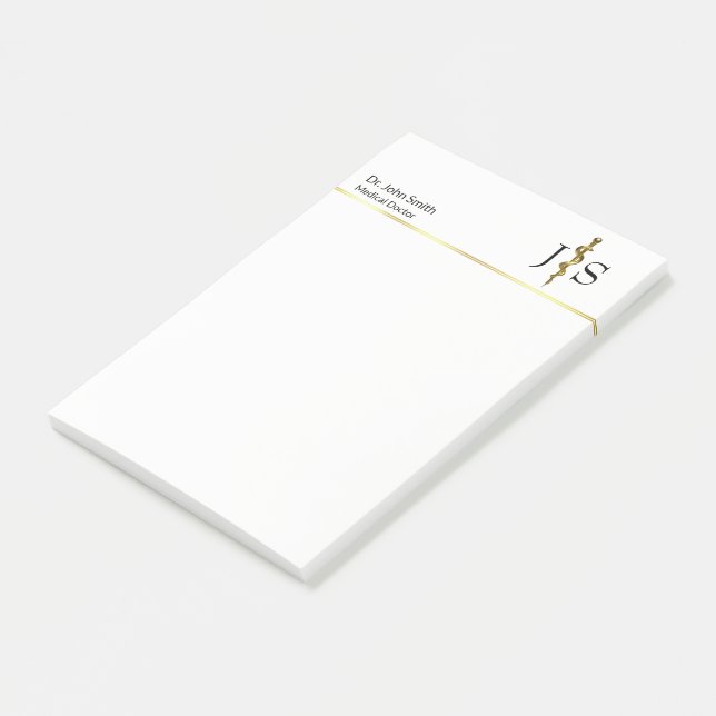 Asclepius-Gold-Klassiker auf weißem medizinischem  Post-it Klebezettel (angewinkelt)