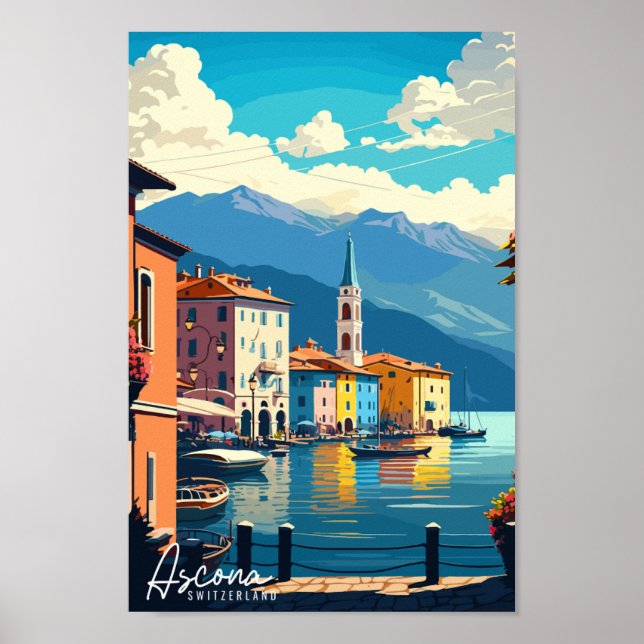 Ascona Schweiz Vintage Illustration Poster (Vorne)