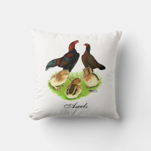 Aseel Black Red Chicken Family Kissen