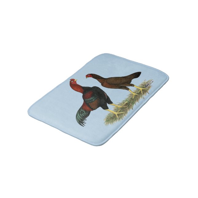 Aseel Black Red Chickens Badematte (Schrägansicht)