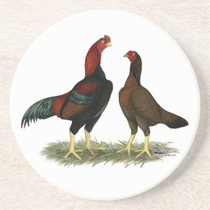 Aseel Black Red Chickens Sandstein Untersetzer