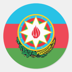 Aserbaidschanische Flagge und NationalEmblem, Aser Runder Aufkleber
