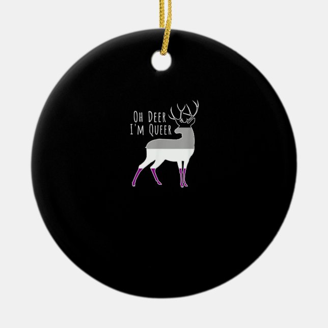 Asexual Flag Oh Deer Queer Pride Funny LGBT Design Keramik Ornament (Vorne)