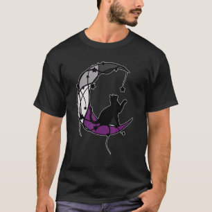 Asexual Moon Space Cat Lgbt Black Cat Asexual Prix T-Shirt