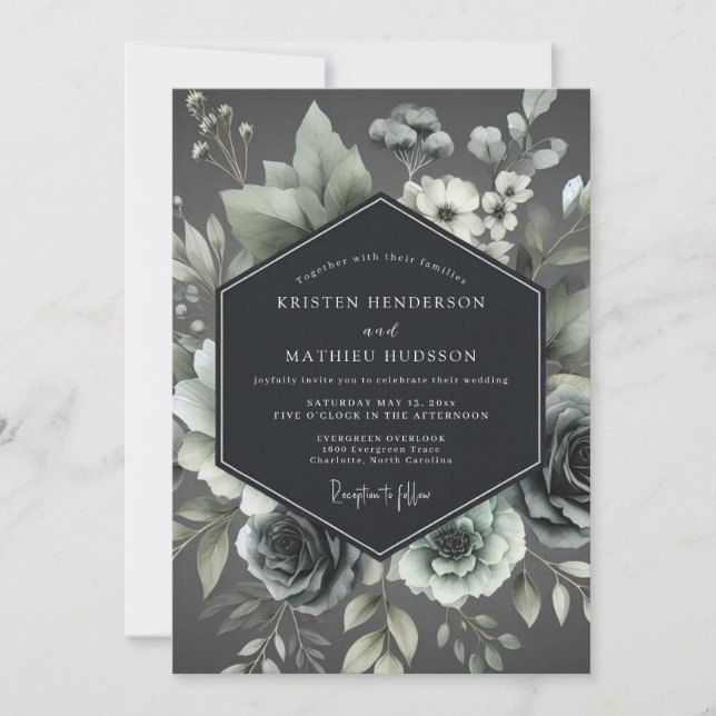 Ash Elegant Botanical Wedding Einladung (Vorderseite)