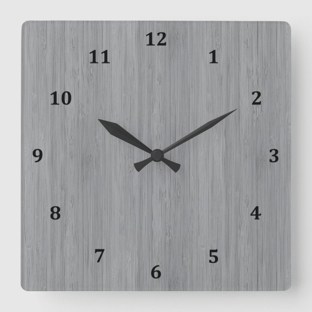 Ash Gray Bamboo Wood Grain Look Quadratische Wanduhr (Vorderseite)