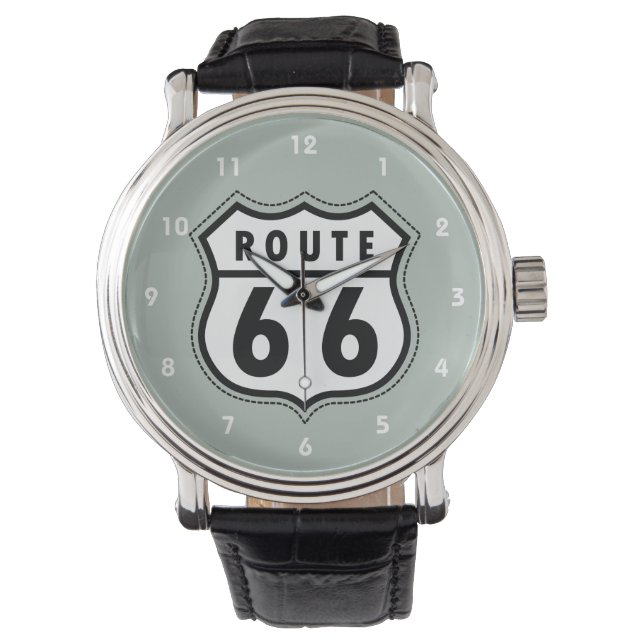 Ash Gray Route 66 Straßenschild Armbanduhr (Vorderseite)